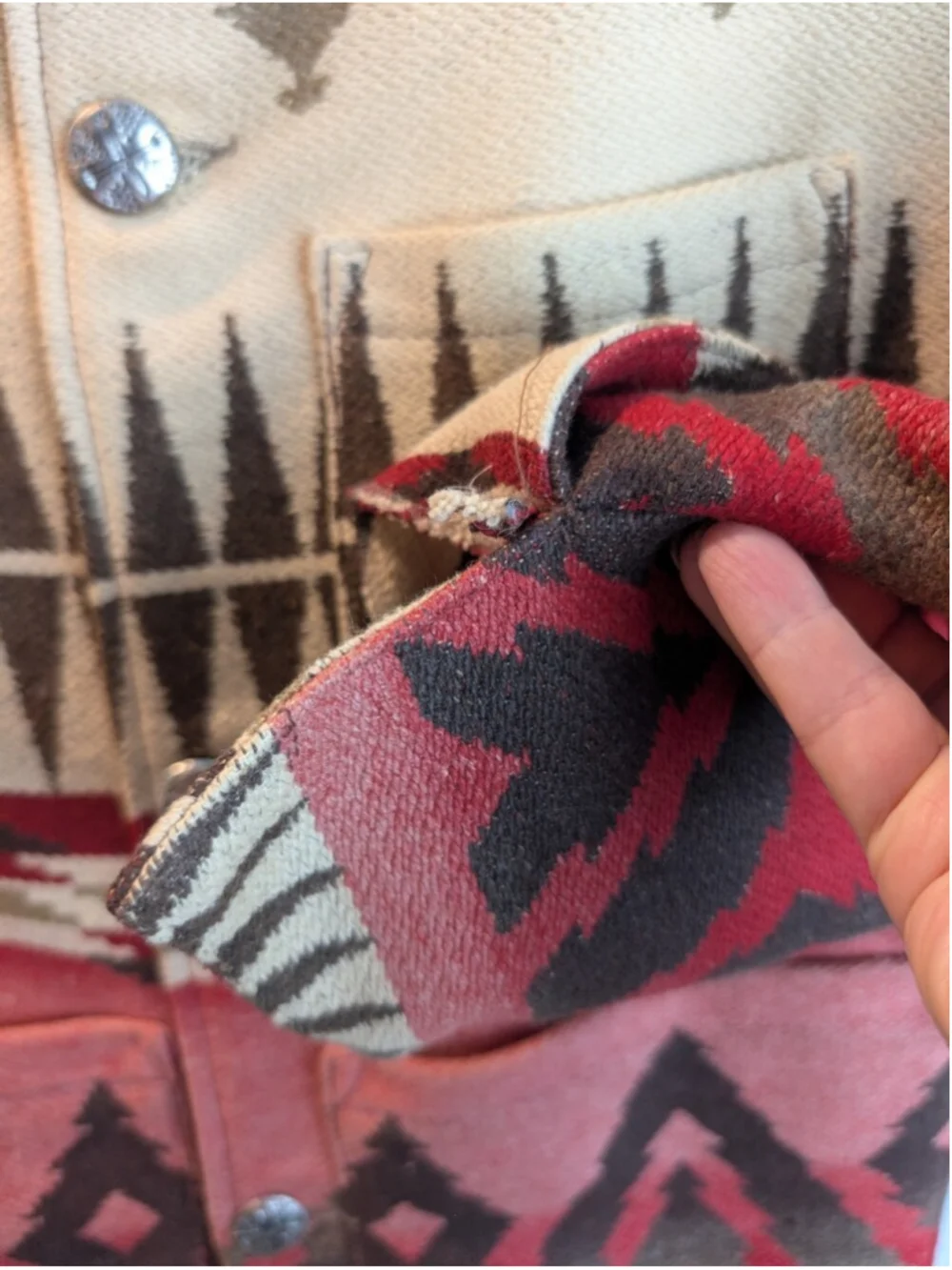 Vintage Roots Canada Navajo Blanket Chore Jacket Leather Collar Aztec Wool Blend